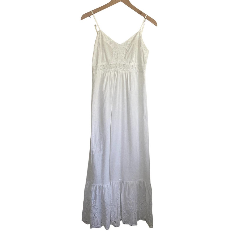 Banana Republic White Eyelet Cotton Pat Maxi Dress Size 0 Petite